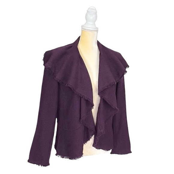Lafayette 148 Blazer Size 8 Wool Blend Suit Jacket Purple Fringed Edge